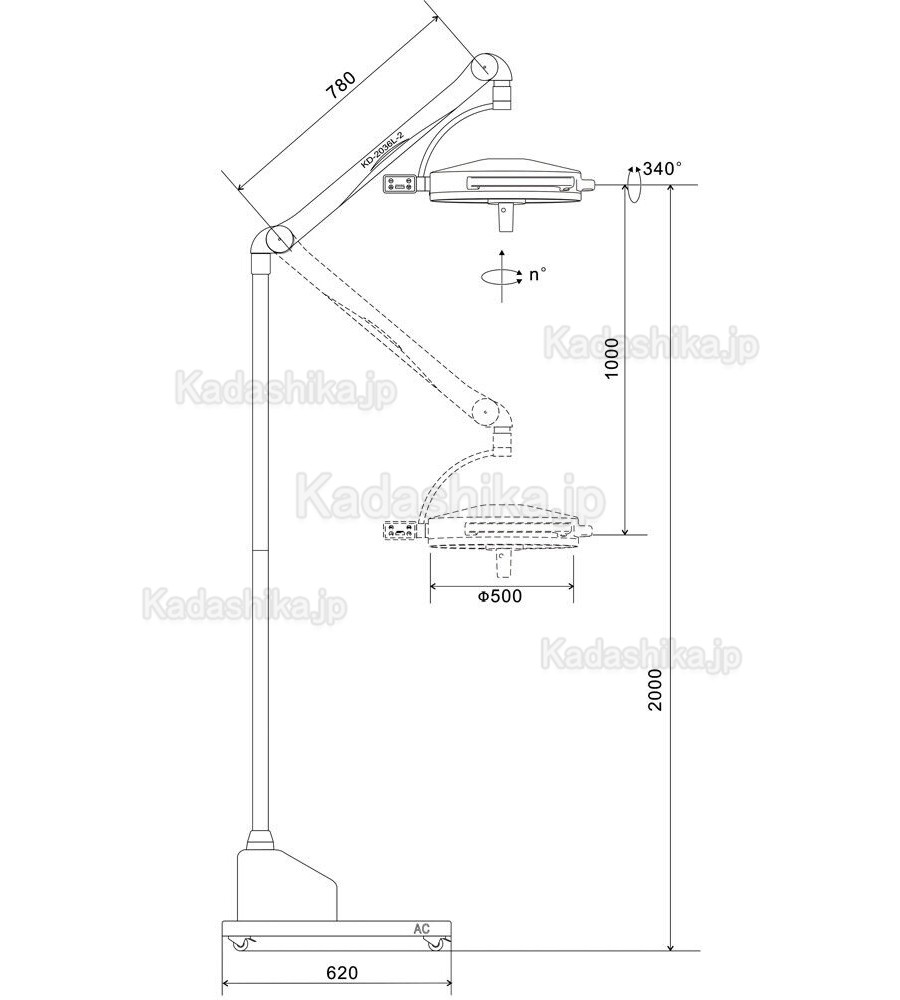 KD-2036D-3 歯科手術用無影灯 108W 36 LED個ライト (土台付き、スタンド式)